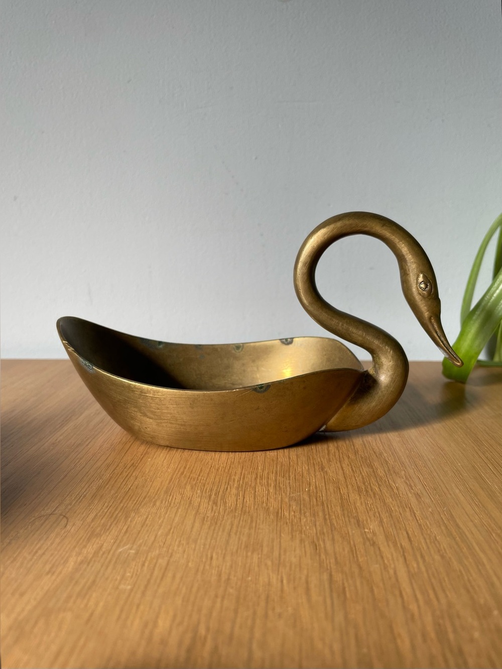 Vintage Mid Century Solid Brass Swan Trinket Dish Catchall Tray MCM